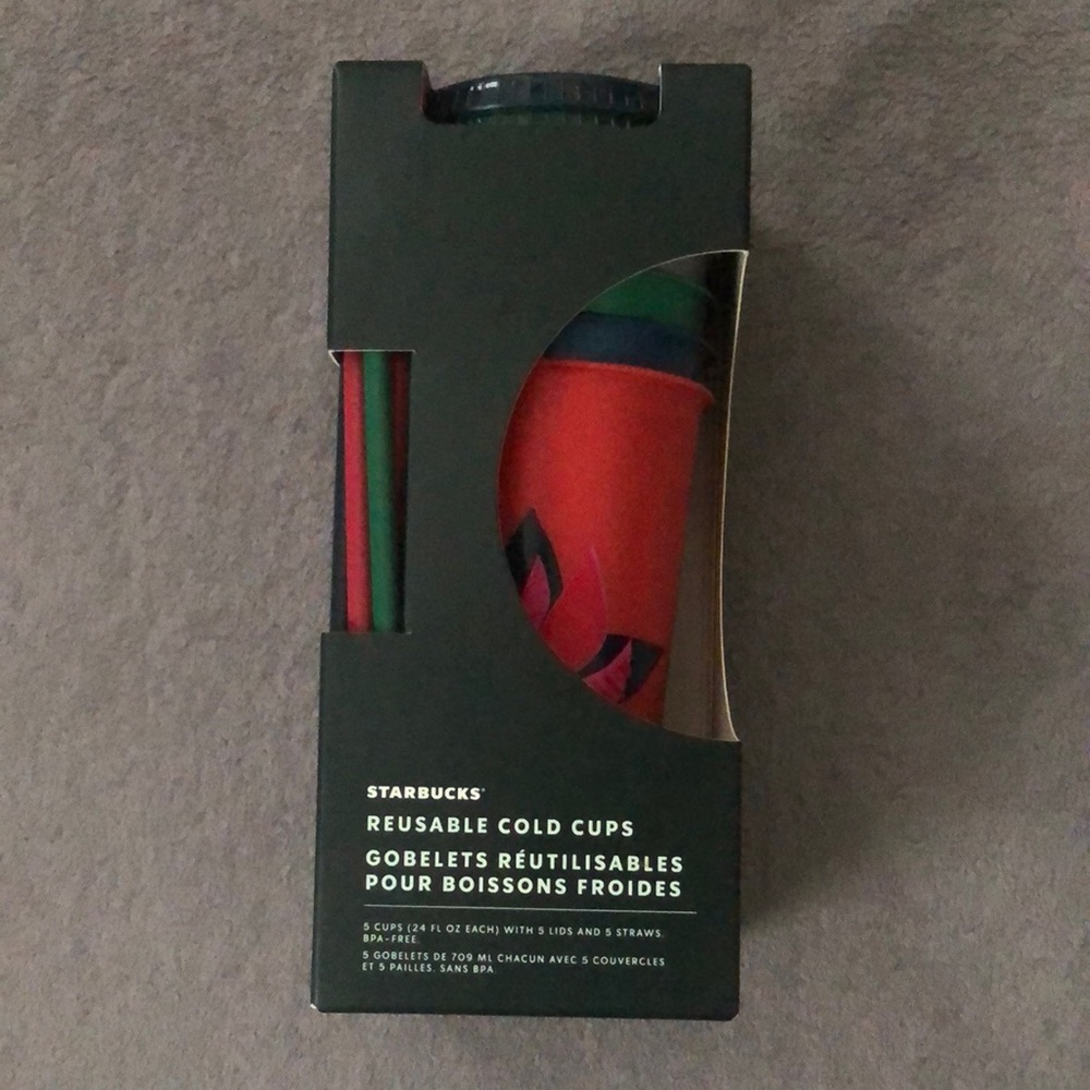 Starbucks Reusable Cold Cups Holiday 2021 24 Oz 5 Pack Christmas w/ Lids & Straw